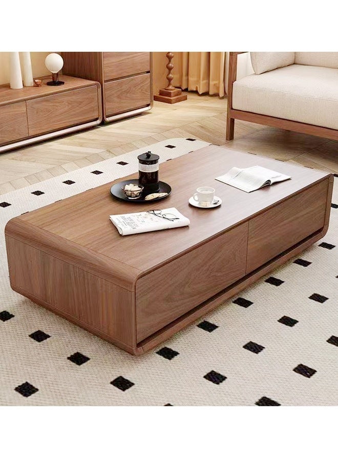 fashionhome Modern Solid Wood Coffee Table with Hidden Storage Drawers, Low-Profile Rectangular Living Room Center Table, Minimalist Japanese-Inspired Design, Smooth Wood Finish, Space-Saving Storage Furniture, 120×60×35 cm - Image 1
